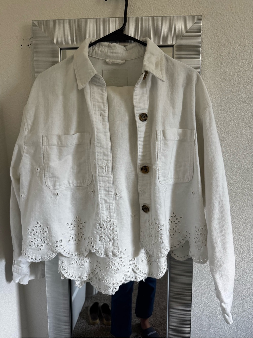 Women's White Eyelet Hem Jacket and pants SET